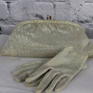 Vintage Metallic Clutch with Matching Gloves